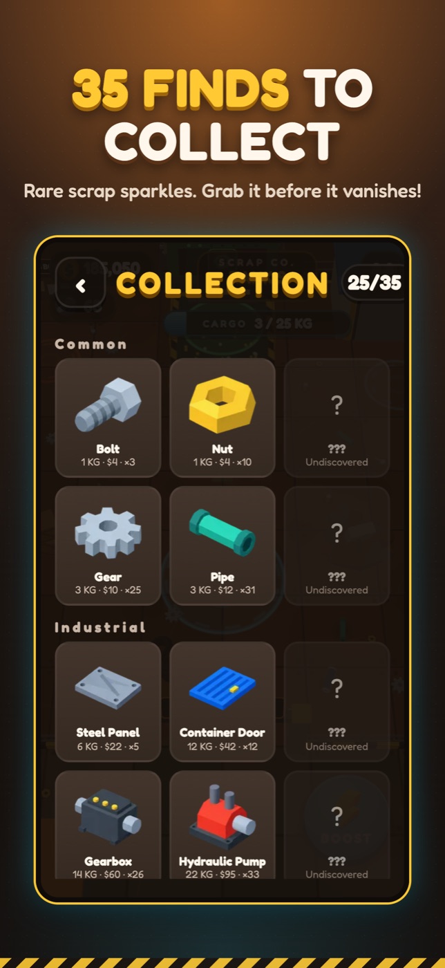 Junk Magnet gameplay: 35 finds to collect. Rare scrap sparkles. Grab it before it vanishes!
